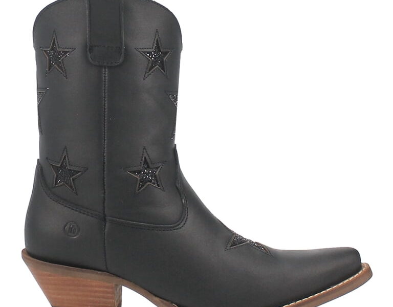 a black cowboy boot with star embellishments