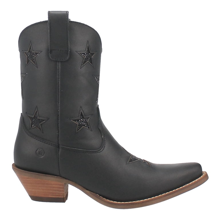 a black cowboy boot with star embellishments